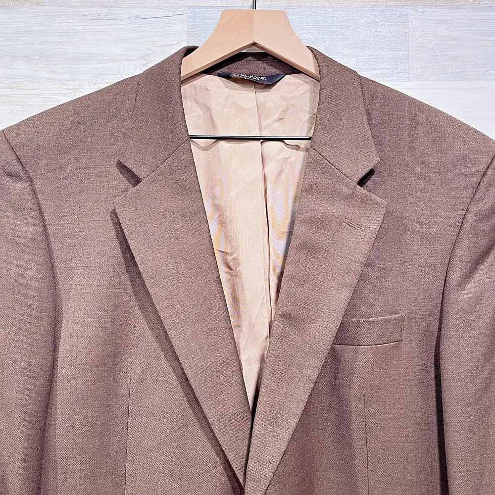 Jos A Bank Wool 2 Piece Suit Brown 2 Button Mens 43L Jacket 37L Pleated Pants